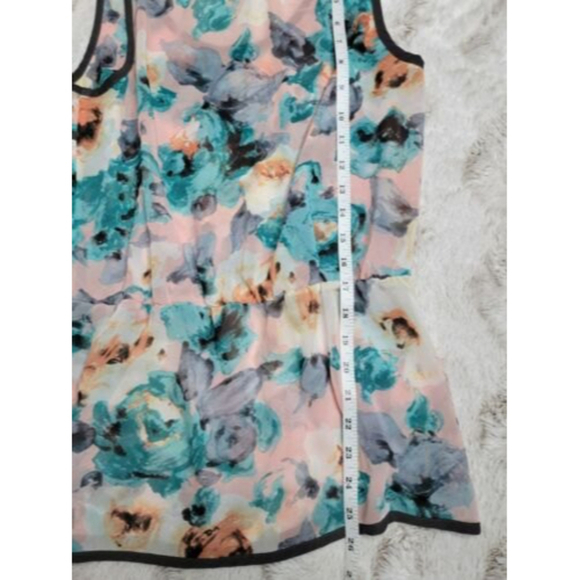 Bellatrix Watercolor Floral Print Beaded Shoulder Sleeveless Peplum Blouse Sz S - Picture 9 of 10